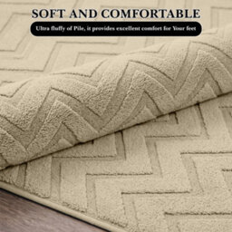 Moonlight Bedding Beige Chevron Rug 120X170Cm, Washable Non-Slip Soft High Low Pile Living Room Carpet - thumbnail 2