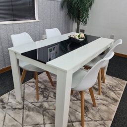 Kosy Koala Dining Table And 4 Chairs White Black  Wood 4 Plastic Leather White Chairs Dining Room