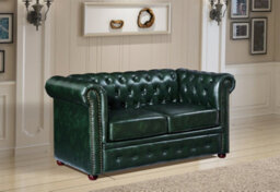 UK Leisure World Chesterfield Antique Green Faux Leather Two Sofa Set Suites Settee Twin 2 Seater - thumbnail 1