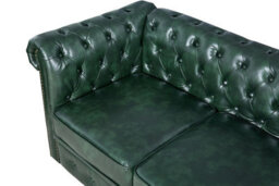 UK Leisure World Chesterfield Antique Green Faux Leather Two Sofa Set Suites Settee Twin 2 Seater - thumbnail 3