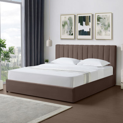 Evelynne Fabric 180Cm King Ottoman Bed Frame With Storage - Dark Brown - image 1