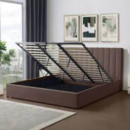 Evelynne Fabric 180Cm King Ottoman Bed Frame With Storage - Dark Brown - thumbnail 4