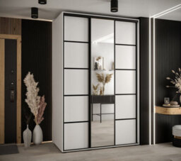 Arte Elegant White Mirrored Cannes V Sliding Wardrobe H2050mm W1500mm D600mm With Black Steel Handles - thumbnail 2