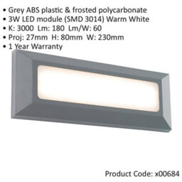 2 Pack Outdoor Ip65 Pathway Guide Light - Direct 3W Warm White Led - Gray Abs - thumbnail 2