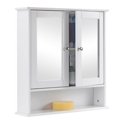 Taylor & Brown Wall-Mounted Double Door Mirrored Bathroom Cabinet With Adjustable Shelves, 56X13X58Cm (White) - image 1