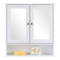 Taylor & Brown Wall-Mounted Double Door Mirrored Bathroom Cabinet With Adjustable Shelves, 56X13X58Cm (White) - thumbnail 6