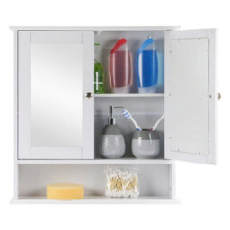 Taylor & Brown Wall-Mounted Double Door Mirrored Bathroom Cabinet With Adjustable Shelves, 56X13X58Cm (White) - thumbnail 7