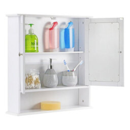 Taylor & Brown Wall-Mounted Double Door Mirrored Bathroom Cabinet With Adjustable Shelves, 56X13X58Cm (White) - thumbnail 2