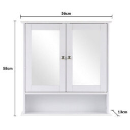 Taylor & Brown Wall-Mounted Double Door Mirrored Bathroom Cabinet With Adjustable Shelves, 56X13X58Cm (White) - thumbnail 4