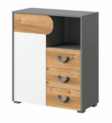 Arte Carini Stylish Sideboard Cabinet In White, Grey & Oak Nash - W800mm X H940mm X D380mm - image 1