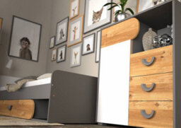 Arte Carini Stylish Sideboard Cabinet In White, Grey & Oak Nash - W800mm X H940mm X D380mm - thumbnail 2
