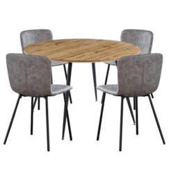Hallowood Furniture Cullompton Large Round Dining Table With Light Oak Effect Top (120Cm) With 4 Taupe Leather Effect Chairs - thumbnail 9