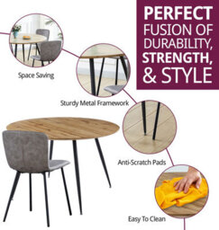 Hallowood Furniture Cullompton Large Round Dining Table With Light Oak Effect Top (120Cm) With 4 Taupe Leather Effect Chairs - thumbnail 2