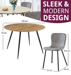 Hallowood Furniture Cullompton Large Round Dining Table With Light Oak Effect Top (120Cm) With 4 Taupe Leather Effect Chairs - thumbnail 3