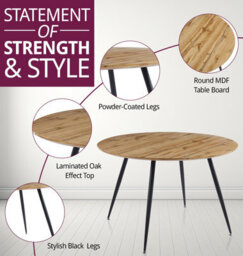 Hallowood Furniture Cullompton Large Round Dining Table With Light Oak Effect Top (120Cm) With 4 Taupe Leather Effect Chairs - thumbnail 4