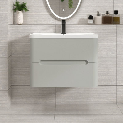 Royal Bathrooms Venice 700mm Dove Grey Wall Hung Bathroom Vanity Unit 2 Drawer With Ceramic Basin - 1 Tap Hole Basin - image 1