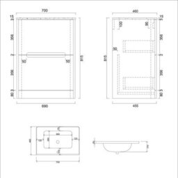 Royal Bathrooms Venice 700mm Dove Grey Wall Hung Bathroom Vanity Unit 2 Drawer With Ceramic Basin - 1 Tap Hole Basin - thumbnail 7