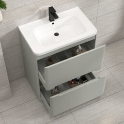Royal Bathrooms Venice 700mm Dove Grey Wall Hung Bathroom Vanity Unit 2 Drawer With Ceramic Basin - 1 Tap Hole Basin - thumbnail 4