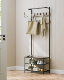 Songmics Vasagle Coat Rack With Shoe Storage, Hall Tree, Coat Stand For Hallway With Bench, 9 Movable Hooks, Top Bar, Greige And Black - thumbnail 1