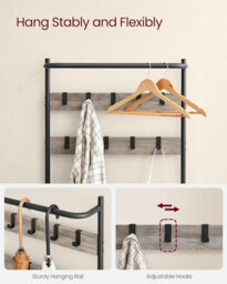 Songmics Vasagle Coat Rack With Shoe Storage, Hall Tree, Coat Stand For Hallway With Bench, 9 Movable Hooks, Top Bar, Greige And Black - thumbnail 5