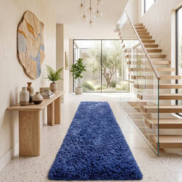 Oxford Homeware Shaggy Rug Anti-Slip Washable Soft Fluffy Living Room And Bedroom Rug (Navy, 80X150Cm) - thumbnail 1