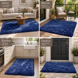 Oxford Homeware Shaggy Rug Anti-Slip Washable Soft Fluffy Living Room And Bedroom Rug (Navy, 80X150Cm) - thumbnail 3