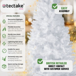 Tectake Christmas Tree - Artificial In White With Metal Stand - 180 Cm - White - thumbnail 2