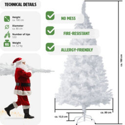 Tectake Christmas Tree - Artificial In White With Metal Stand - 180 Cm - White - thumbnail 6