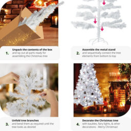 Tectake Christmas Tree - Artificial In White With Metal Stand - 180 Cm - White - thumbnail 4