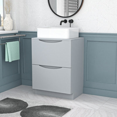 Nes Home 600mm Matte Grey Freestanding Vanity Unit With Square Bowl Basin - image 1