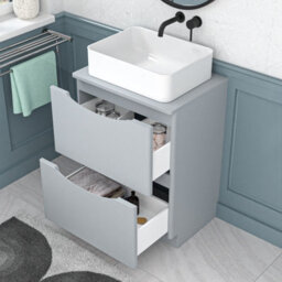 Nes Home 600mm Matte Grey Freestanding Vanity Unit With Square Bowl Basin - thumbnail 4