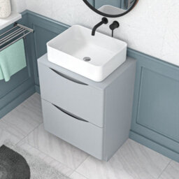 Nes Home 600mm Matte Grey Freestanding Vanity Unit With Square Bowl Basin - thumbnail 3