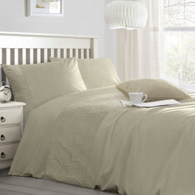 Velosso Elegant Pinsonic Geometric Duvet Cover & Pillowcase Set, Luxury Bedroom Essentials With Button Enclosure Bedding Set - Taupe