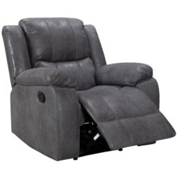Recliner Manual Chair In Grey Faux Leather Suede - thumbnail 2