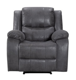 Recliner Manual Chair In Grey Faux Leather Suede - thumbnail 3
