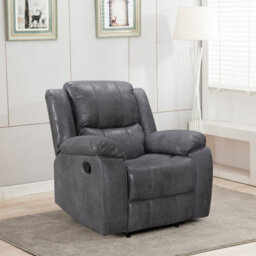 Recliner Manual Chair In Grey Faux Leather Suede