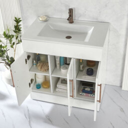 Homestylestore 800mm White Floorstanding Bathroom Vanity Unit And Aged Bronze T Bar Handles - thumbnail 3