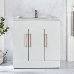 Homestylestore 800mm White Floorstanding Bathroom Vanity Unit And Aged Bronze T Bar Handles - thumbnail 2