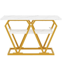 Abrihome Multifunctional 120Cm Console Table With Marble Effect Top & Wooden Frame Narrow Sofa Table For Living Room120 X 29.5 X 80 Cm - thumbnail 7