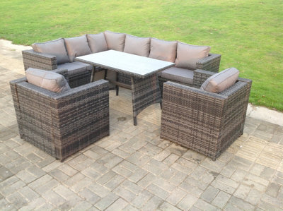 Fimous Outdoor Rattan Corner Sofa Set Garden Furniture With 2 Chairs Coffee Table And Dining Table - image 1