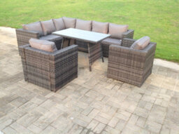 Fimous Outdoor Rattan Corner Sofa Set Garden Furniture With 2 Chairs Coffee Table And Dining Table - thumbnail 2