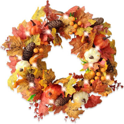 Best Artificial Pre-Lit 50Cm / 20 Inch Decorated Wicker Autumn Halloween Fall Harvest Winter Wreath With 30 Leds - image 1
