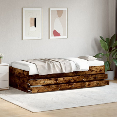 Berkfield Daybed With Drawers Without Mattress Smoked Oak 90X190 Cm Single - image 1