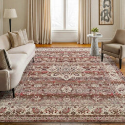 Xample Concept Looms Vintage Kashan Red Rug, 160 X 230 Cm Traditional Persian Style, 100% Polypropylene Low Pile 4mm Durable Area Rug