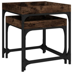 Berkfield Industrial Side Tables 2 Pcs Smoked Oak Engineered Wood - thumbnail 7