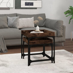 Berkfield Industrial Side Tables 2 Pcs Smoked Oak Engineered Wood - thumbnail 3