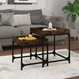Berkfield Industrial Side Tables 2 Pcs Smoked Oak Engineered Wood - thumbnail 2