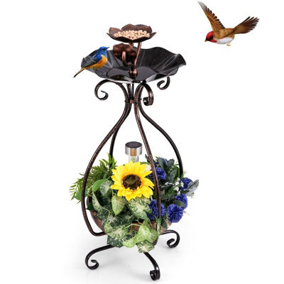 Costway 79Cm Solar Outdoor Bird Bath Vintage Pedestal Bird Feeder-Antique Bronze - image 1