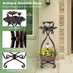 Costway 79Cm Solar Outdoor Bird Bath Vintage Pedestal Bird Feeder-Antique Bronze - thumbnail 4