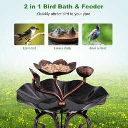 Costway 79Cm Solar Outdoor Bird Bath Vintage Pedestal Bird Feeder-Antique Bronze - thumbnail 6